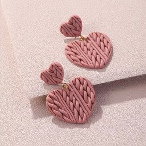 Textured Heart Drop Earrings Pink